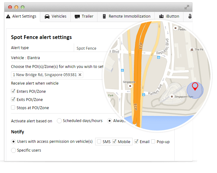Geofence alerts for POI in GPS vehicle tracking